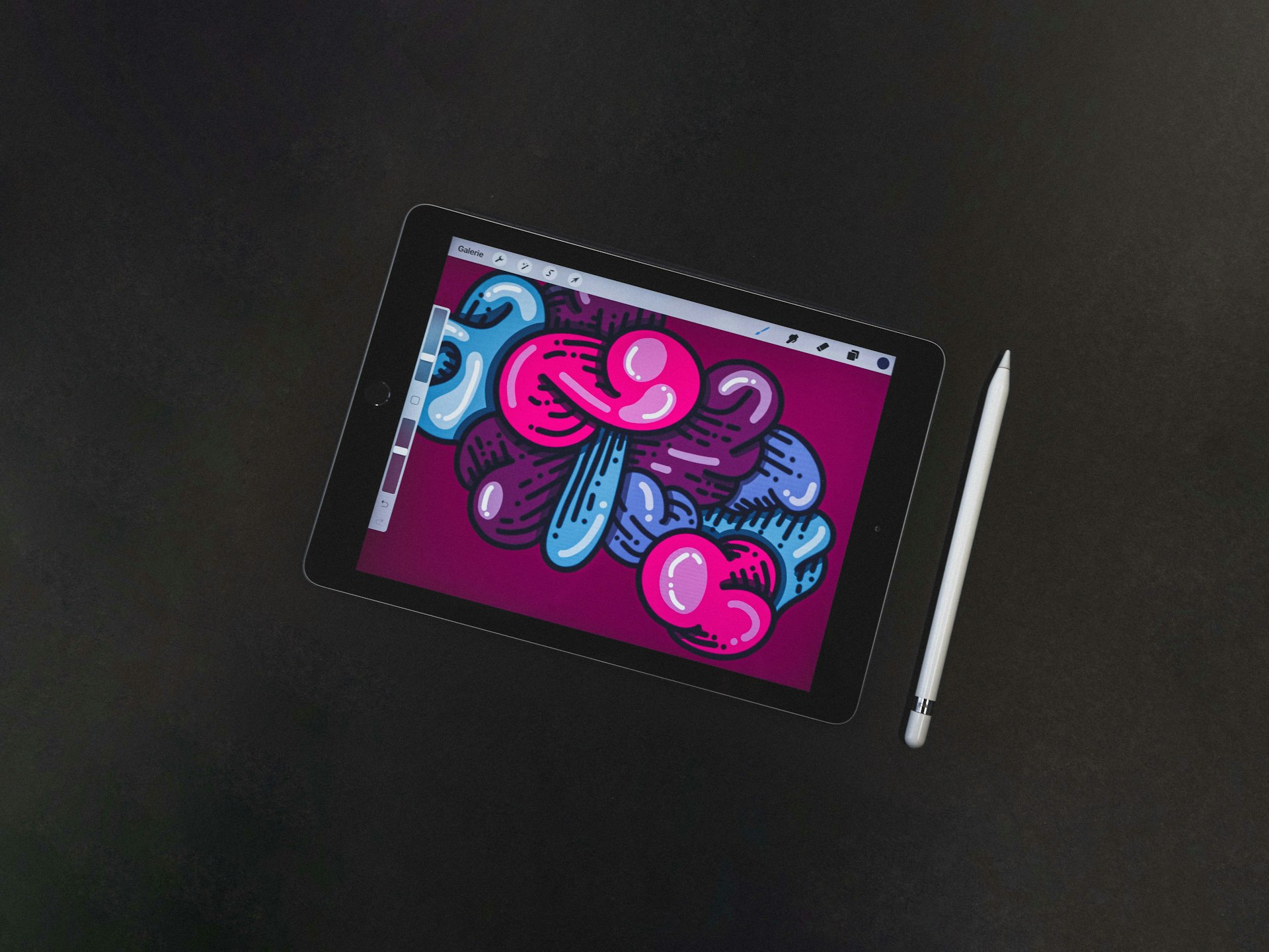 a tablet with a drawing on the screen